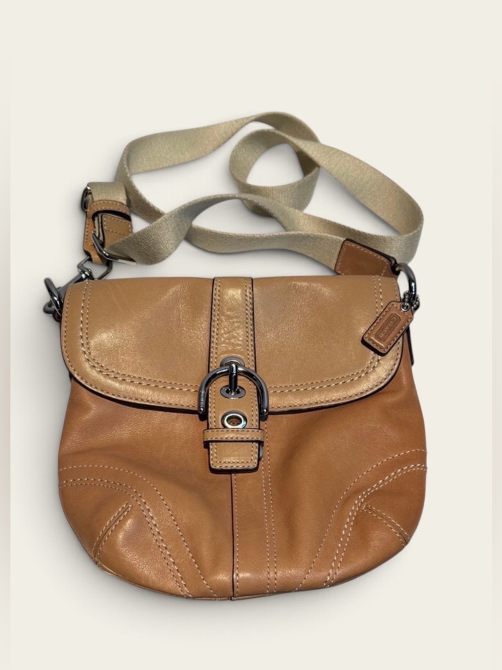 Vintage Coach Two-Tone Tan Leather Crossbody Bag